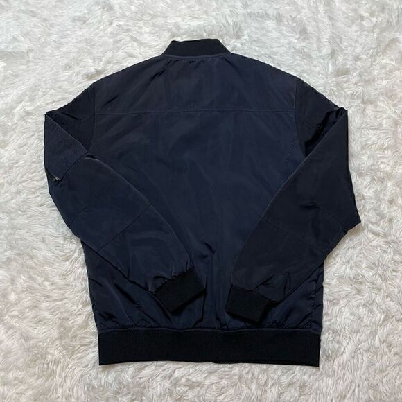 Zara Man Jacket Size M Bomber Coat Navy Blue Lined Full Zip Flight Moto Grunge - Picture 9 of 11